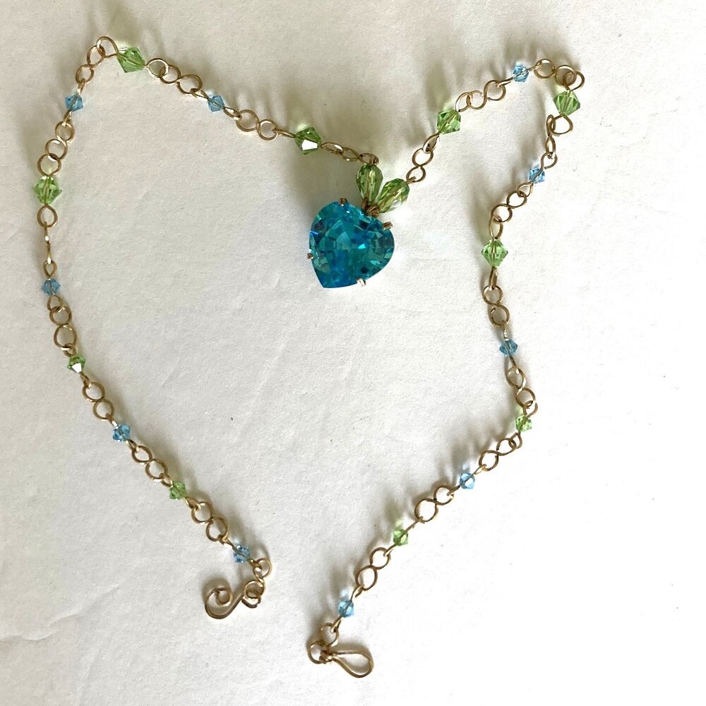 Blue Heart Glass Crystal Necklace